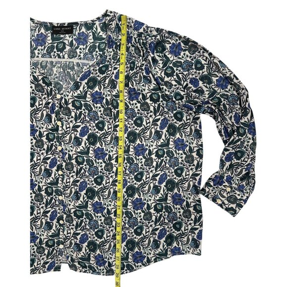 Lane Bryant Blouse Floral V Neck Plus Size 26/28 Long Sleeve Blue/Green Stretch - Picture 7 of 9